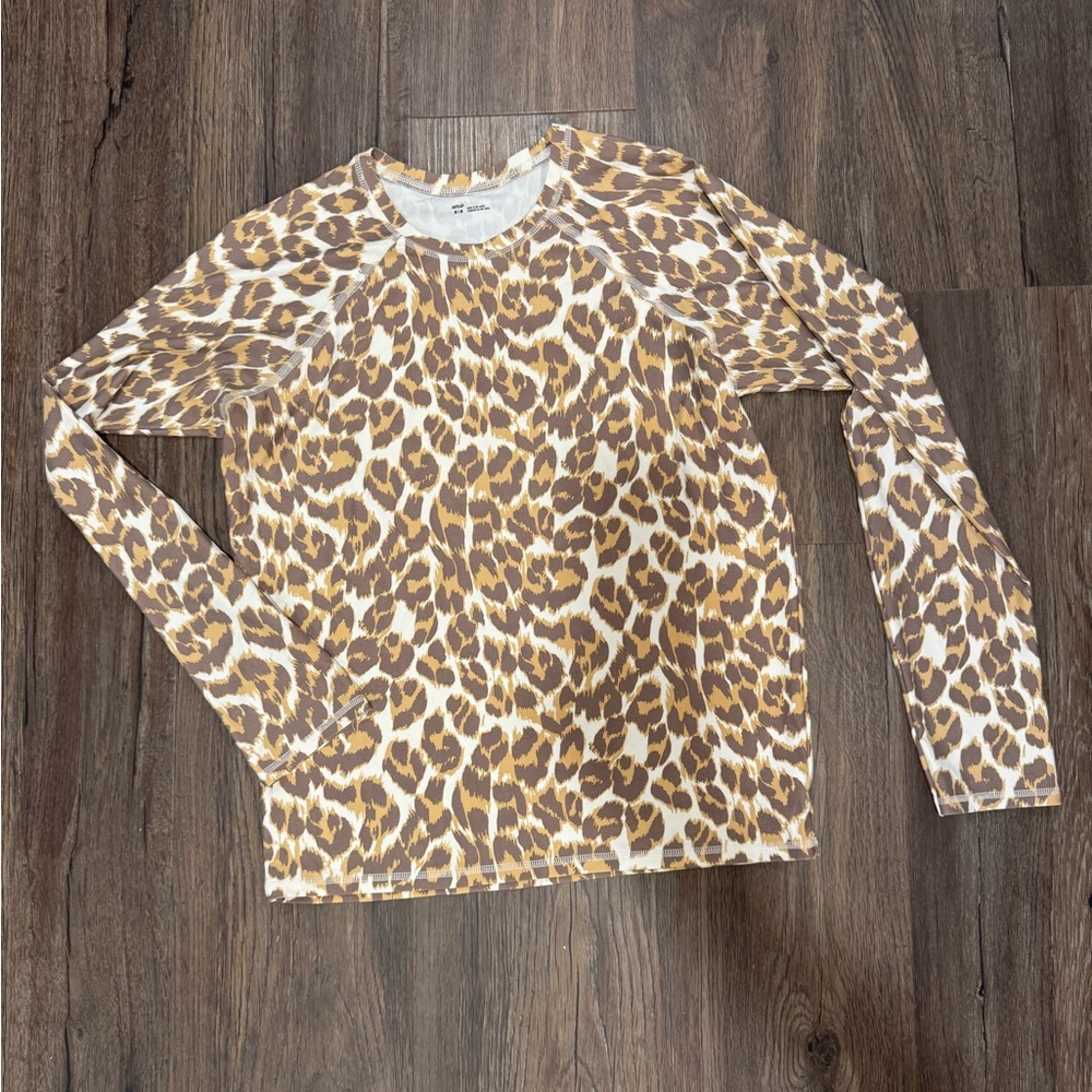 Aerie Leopard Print Swim Top Rashguard size Medium